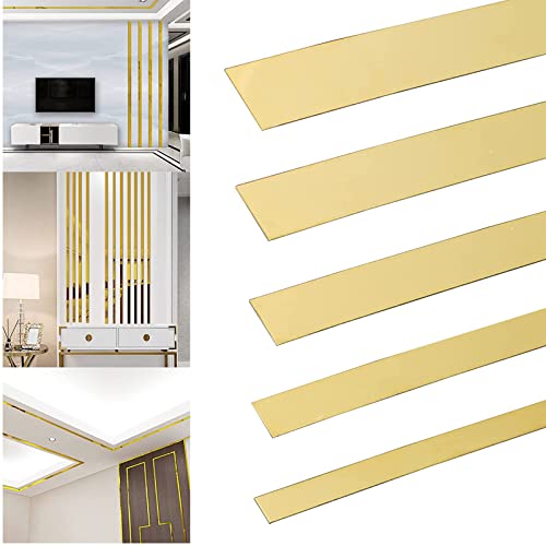 Copgge Gold Metalized Wall Trim Molding 201 Stainless Steel Self Adhesive Peel and Stick Wall Trim Metalized Mirror-Like Finish for Wall Ceiling Floor Cabinet Tile Edge Moulding, 16.4ftx1.57 in - Image 1