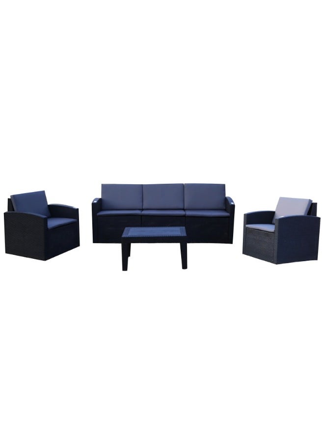 Marcolo Natura 5-Seater Outdoor and Indoor Sofa Set – Black Rattan Design with Grey Cushions, Stylish and Durable  - Image 1