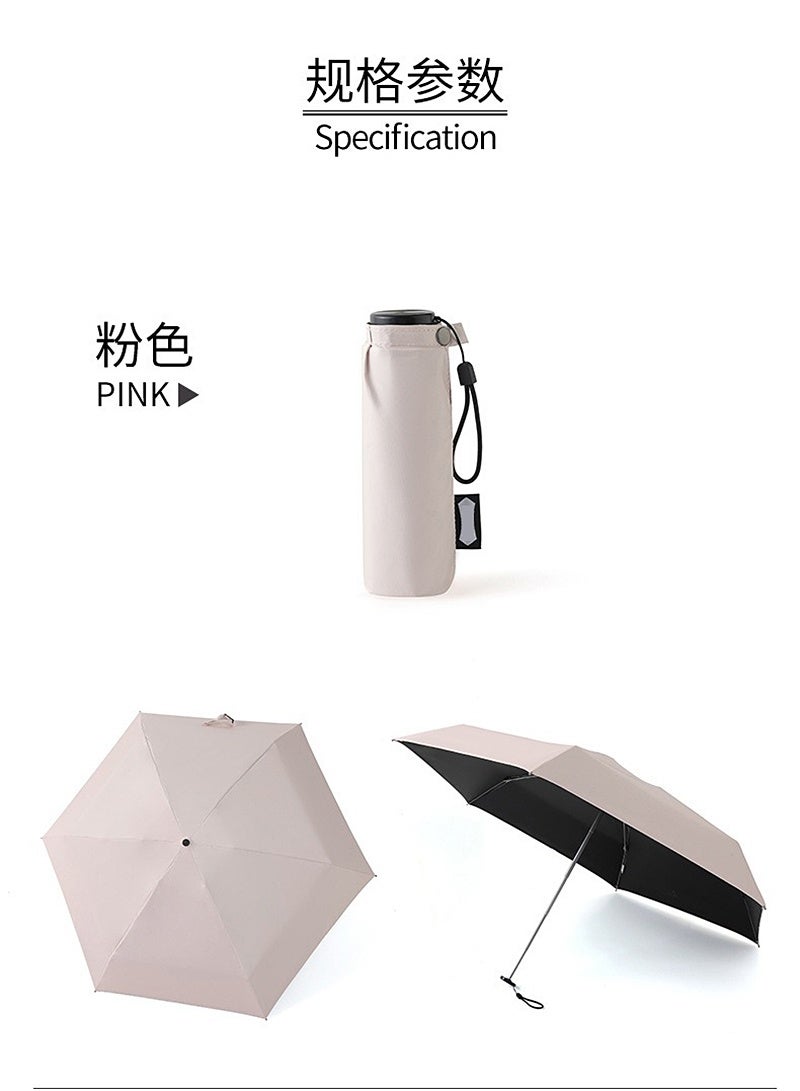 Pocket Mini Umbrella Woman UV Protection Girls Sun Umbrella Parasol 6 Ribs Carbon Fiber Compact Umbrella Foldable NYS-007-4-Pink - Image 2