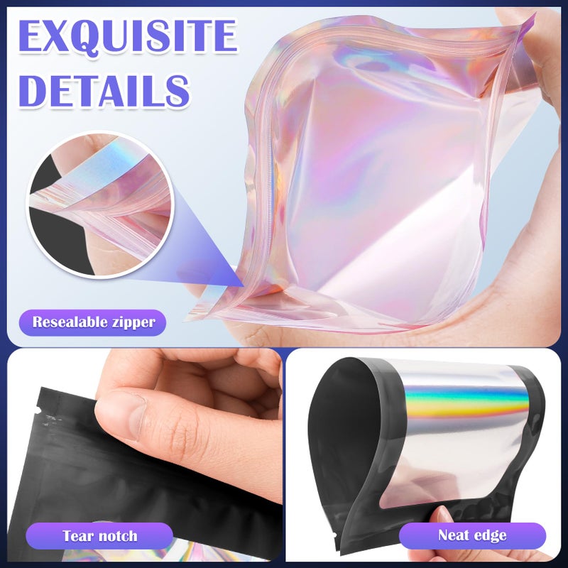 JETMORE 100 PCS Black Smell Proof Bag, Mylar Bags, Holographic Bags with Clear Window, Resealable Bag for Small Business, Packaging Bag for Bracelets, Jewelry, Candy, Gift ï¼ˆ4x6inï¼‰ - Image 5