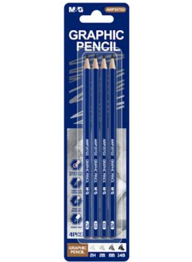 M&G Graphic Pencil 4 PCS 357G2 2H,2B,6B,14B , pack of 2 pcs - Image 2