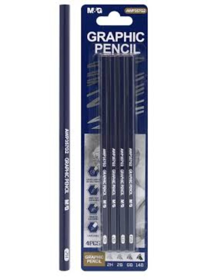 M&G Graphic Pencil 4 PCS 357G2 2H,2B,6B,14B , pack of 2 pcs - Image 4