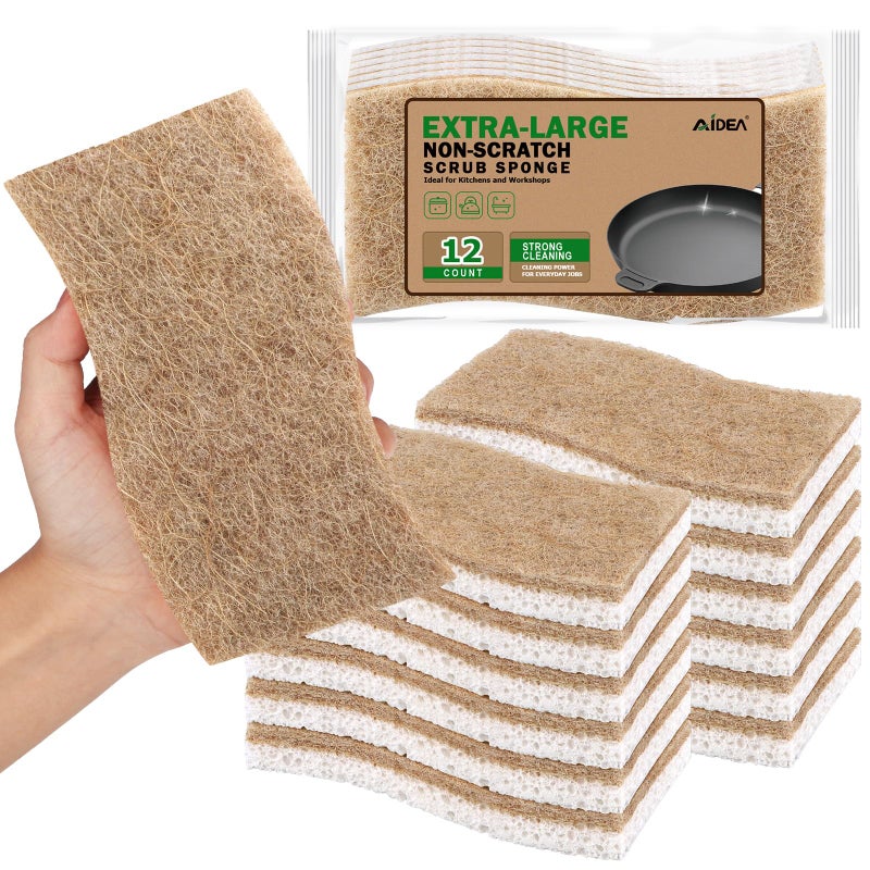 AIDEA XL Sponges Kitchen, 12Count, Non-Scratch Dish Sponges, Large Natural Sponge for Non Stick Cookware, Cellulose Cleaning Sponge for Dishes, Bathroom, Household - Image 1