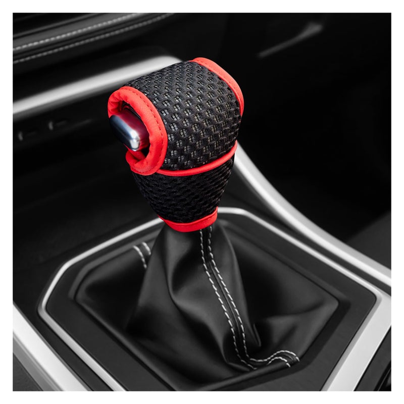 jaexest Universal Gear Shift Knob Cover, Breathable Shifter Protector for Cars, Trucks, SUVs (Black/Red) - Image 3