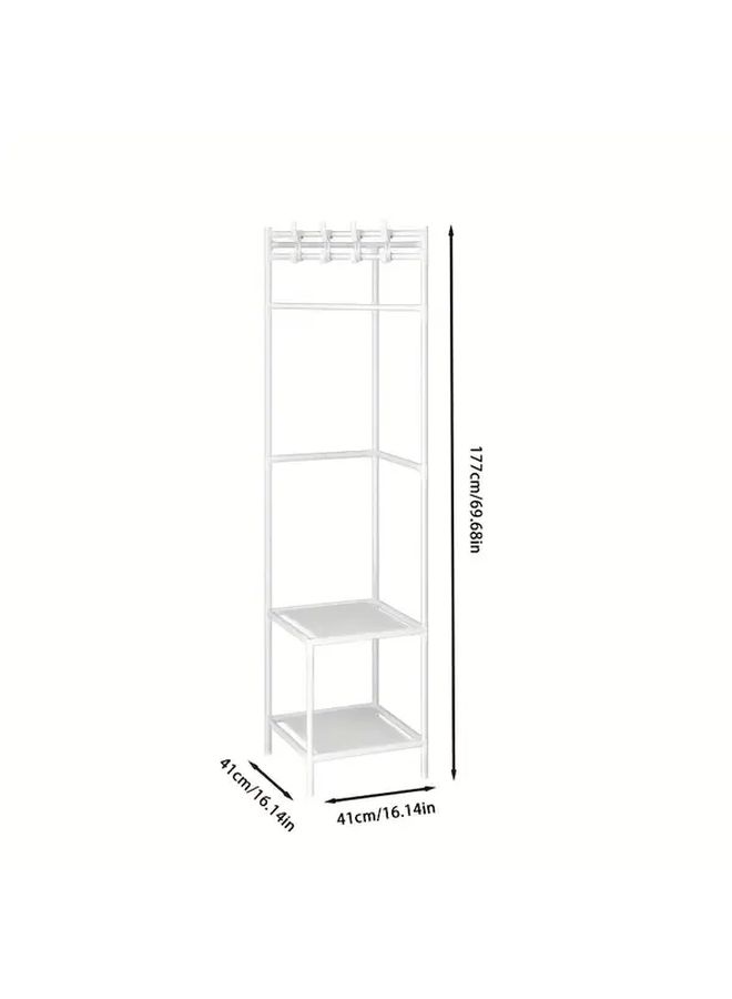 White Corner Clothes Hanger With Storage Shelf Space Saving Heavy Duty Aluminum Alloy - Image 3