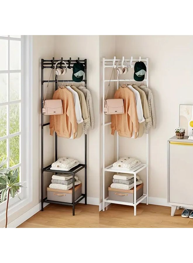 White Corner Clothes Hanger With Storage Shelf Space Saving Heavy Duty Aluminum Alloy - Image 1