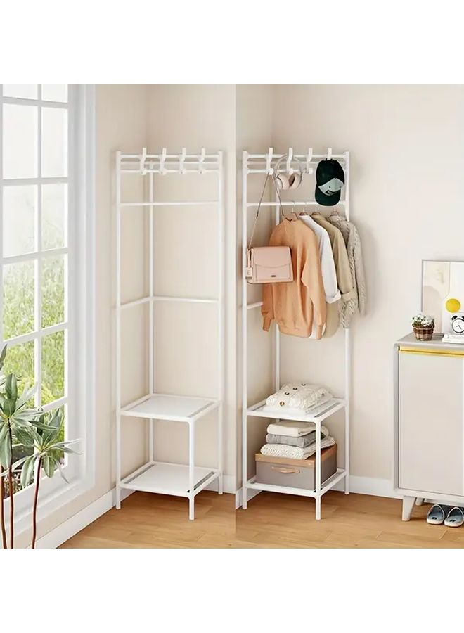 White Corner Clothes Hanger With Storage Shelf Space Saving Heavy Duty Aluminum Alloy - Image 2
