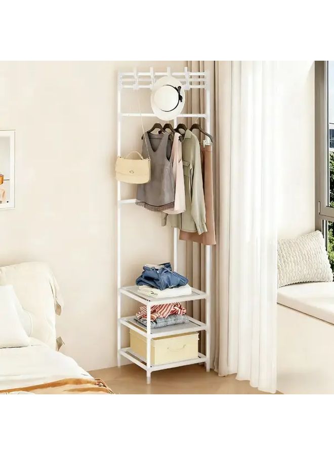 White Corner Clothes Hanger With Storage Shelf Space Saving Heavy Duty Aluminum Alloy - Image 5