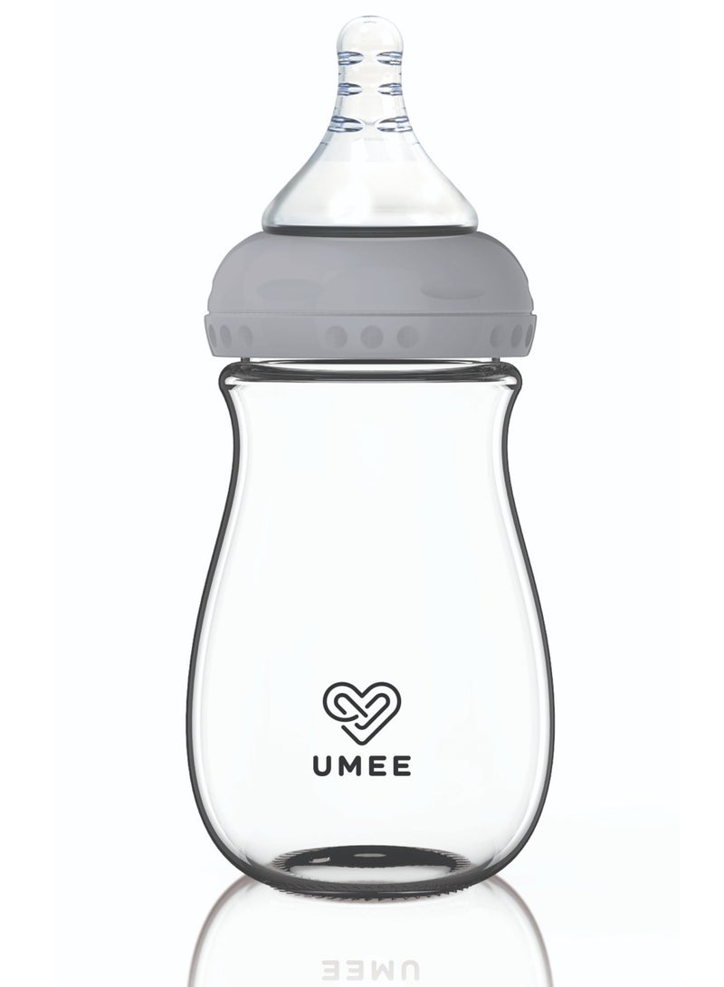 زجاجة رضاعة UMEE - سعة 260 مل | ناعمة وآمنة للرضع | خالية من مادة BPA | رمادي - Image 3