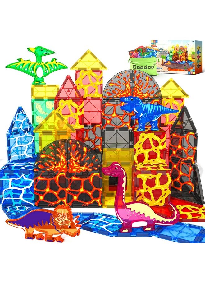 Coodoo - Dinosaur Toys Magnetic Tiles Lava Dinosaur World Set - Magnetic Blocks Building Toys For Kids 3-5 5-7 Girls Boys Toys Age 4-6 6-8, Classroom Must Haves Toddler Sensory Toys For 3+ Year Old Kids Toys - Image 1