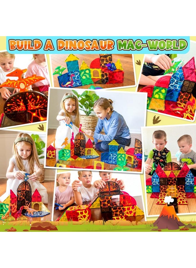 Coodoo - Dinosaur Toys Magnetic Tiles Lava Dinosaur World Set - Magnetic Blocks Building Toys For Kids 3-5 5-7 Girls Boys Toys Age 4-6 6-8, Classroom Must Haves Toddler Sensory Toys For 3+ Year Old Kids Toys - Image 1