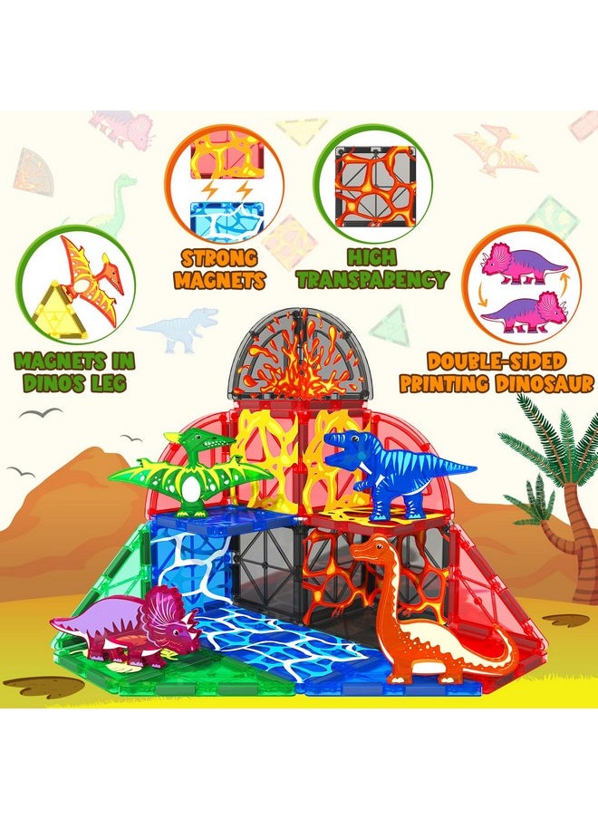 Coodoo - Dinosaur Toys Magnetic Tiles Lava Dinosaur World Set - Magnetic Blocks Building Toys For Kids 3-5 5-7 Girls Boys Toys Age 4-6 6-8, Classroom Must Haves Toddler Sensory Toys For 3+ Year Old Kids Toys - Image 1
