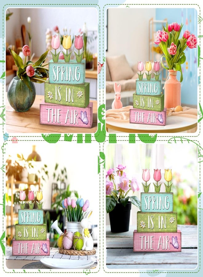 Marsui 4 Pcs Spring Wooden Tabletop Decor Spring Retro Tiered Tray Decor Hello Spring Wood Flower Block Sign for Home Centerpiece Farmhouse Decor - Image 5