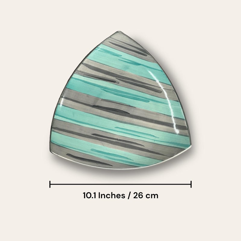 BACKKSPACE RETAIL BACKKSPACE RETAIL Hand Painted Ceramic Triangular Starter Plate Pasta Plate Serving Snack Set | Elegant Green Serving Dish - (25.5 cm) | Perfect for Entertaining and Dining - Image 5