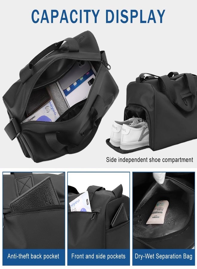 GUSTAVE® Waterproof PU Leather Gym Bag for Men, 19L Travel Duffle Bags for Travelling with Shoe Compartment, Wet Pocket, Adjustable Shoulder Strap, Overnight Carry On - Image 5