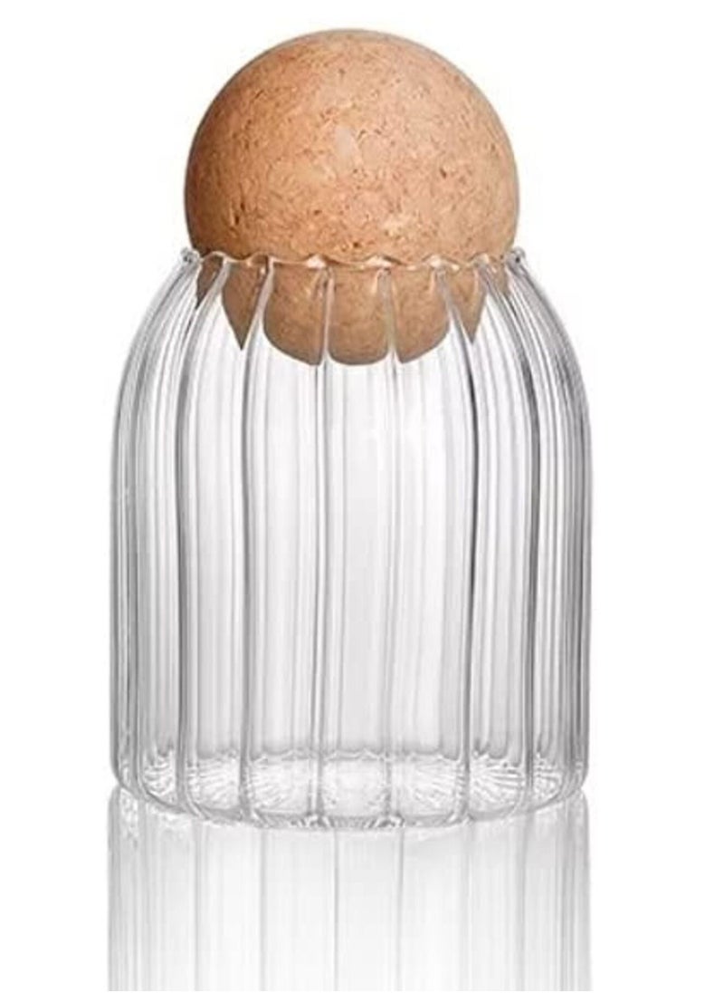 Generic Ribbed Glass Storage Jar with Wood Lid (500ml)  - Image 1