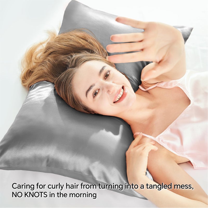 بيديليت وضع وسادة ساتين بيدليت مع حالات وسادة سحاب بحجم رمادي كينج مجموعة من 2 ناعم وتبريد مماثل - Image 4