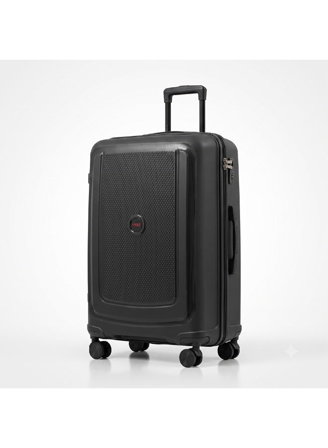 Eagle Express Clifton 24 Inch Medium Luggage All Black, PP Hard Shell Check-In Trolley Suitcase with Lightweight Travel Design, 360 Spinner Wheels, Secure Lock System and 2 Year Warranty - Image 1