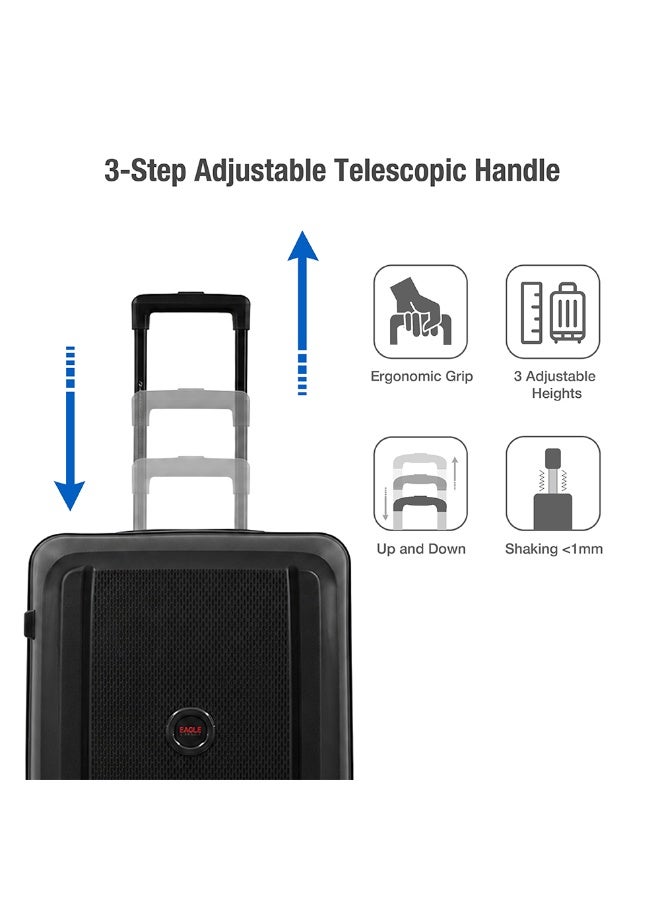 Eagle Express Clifton 24 Inch Medium Luggage All Black, PP Hard Shell Check-In Trolley Suitcase with Lightweight Travel Design, 360 Spinner Wheels, Secure Lock System and 2 Year Warranty - Image 4