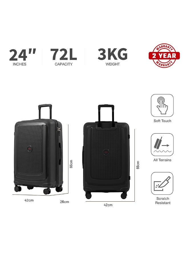 Eagle Express Clifton 24 Inch Medium Luggage All Black, PP Hard Shell Check-In Trolley Suitcase with Lightweight Travel Design, 360 Spinner Wheels, Secure Lock System and 2 Year Warranty - Image 3