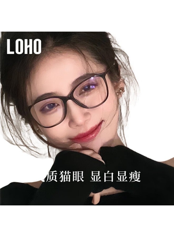 LOHO New Cat Eye Glasses Women Myopia Blue Light Blocking Slimming Frame Plain Glasses Frame Can Be Equipped With Degree Yx8063 Black - Image 2