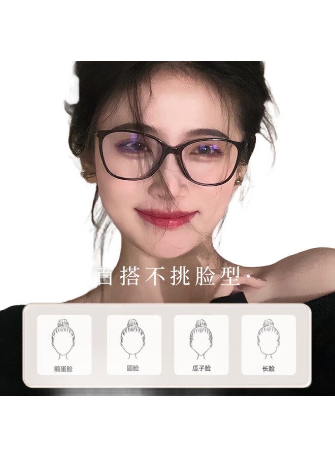 LOHO New Cat Eye Glasses Women Myopia Blue Light Blocking Slimming Frame Plain Glasses Frame Can Be Equipped With Degree Yx8063 Black - Image 1