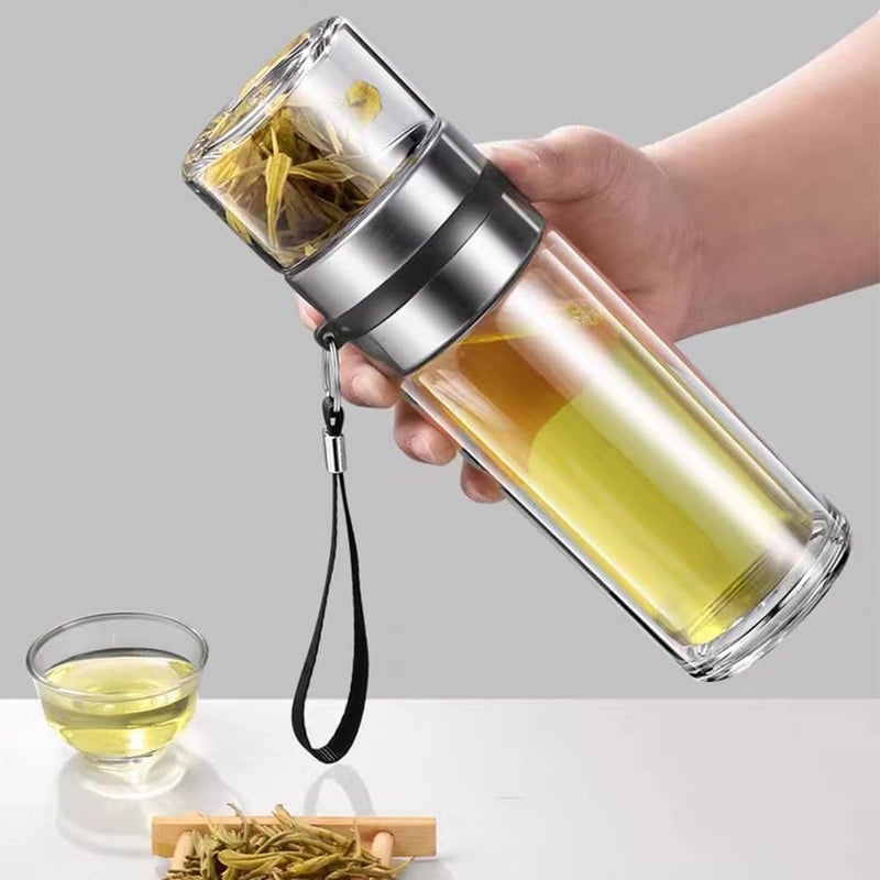 SLAYNE SLAYNE Glass Tea Infuser Bottle Tea Flood Cup Double Wall Borosilicate Portable Travel Tumbler Mug Leakproof for Loose Leaf Flower Herbal Tea Bags 350ML Pack of 1 - Image 4
