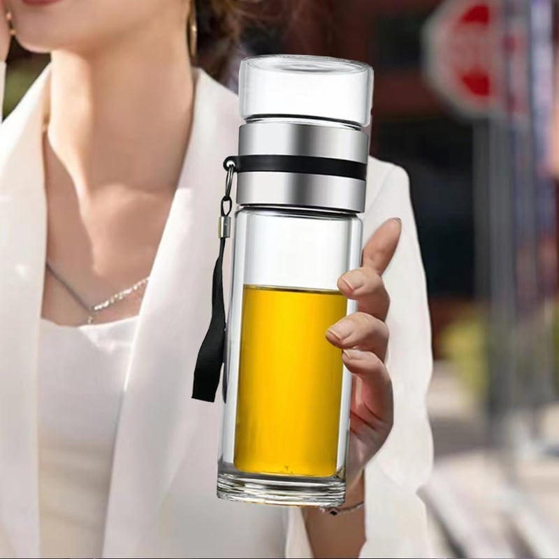 SLAYNE SLAYNE Glass Tea Infuser Bottle Tea Flood Cup Double Wall Borosilicate Portable Travel Tumbler Mug Leakproof for Loose Leaf Flower Herbal Tea Bags 350ML Pack of 1 - Image 3