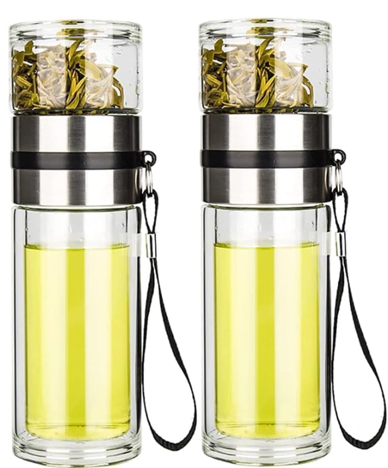 SLAYNE SLAYNE Glass Tea Infuser Bottle Tea Flood Cup Double Wall Borosilicate Portable Travel Tumbler Mug Leakproof for Loose Leaf Flower Herbal Tea Bags 350ML Pack of 1 - Image 2