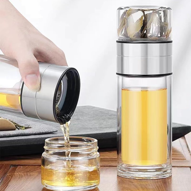 SLAYNE SLAYNE Glass Tea Infuser Bottle Tea Flood Cup Double Wall Borosilicate Portable Travel Tumbler Mug Leakproof for Loose Leaf Flower Herbal Tea Bags 350ML Pack of 1 - Image 1
