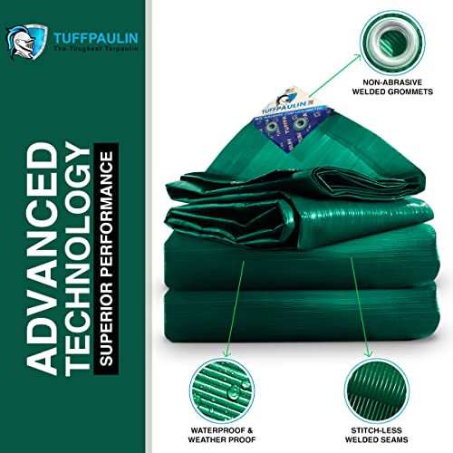 TUFFPAULIN Plastic 15Ft X 9Ft 120 GSM Green Tarpaulin Tirpal Tadpatri Tharpai Thadika,Extra Strong,Reinforced Eyelets,Uv Resistant,100% Waterproof Virgin,6 Layer Mlcl 3D Rib Technology-1 No. - Image 4