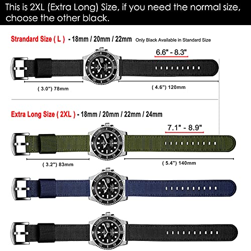torbollo Quick Release Watch Bands - Choice of Color and Width (18mm, 20mm, 22mm or 24mm) Watch Straps, Quality Nylon Strap and Sturdy Brushed Buckle, 22mm / Large Wrist (7.1''-8.9'') - Image 4