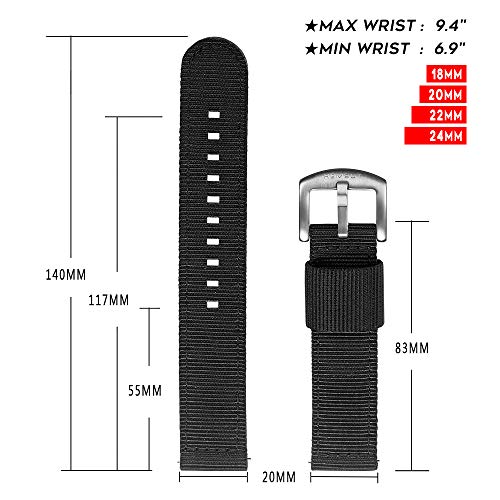torbollo Quick Release Watch Bands - Choice of Color and Width (18mm, 20mm, 22mm or 24mm) Watch Straps, Quality Nylon Strap and Sturdy Brushed Buckle, 22mm / Large Wrist (7.1''-8.9'') - Image 5