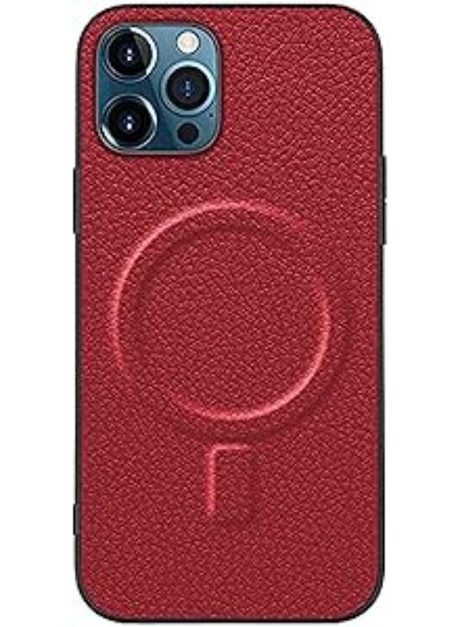 Izone Premium Apple Textured Magnetic Luxury Leather Case - Luxury Phone Case - Designed for MagSafe Chargers - Elevate Your iPhone with Timeless Elegance and Protection (iPhone 12 Pro Max, Red) 