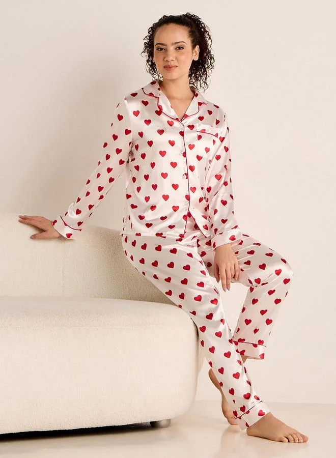 سبلاش فيڤ طقم بيجامة بأكمام طويلة وطبعة قلب