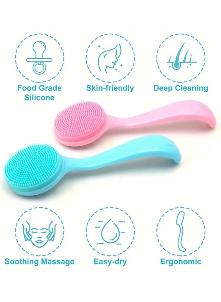 Manual Silicone Cleansing Massage Brush Facial Cleansing Brush Double Sided Silica Gel Cleansing Brush Portable Facial Massage Skin Care Tool - Image 2