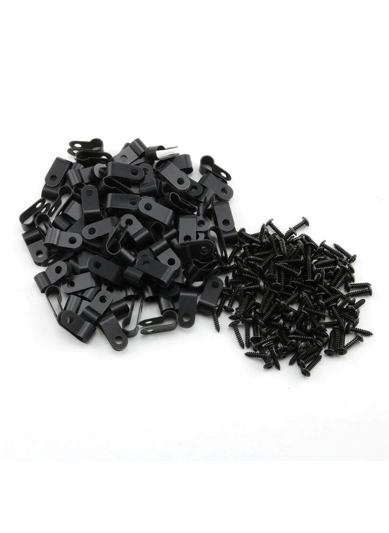 heyous heyous 100pcs 14 inch 64mm RType Cable Clamp Nylon Wire Hose Tube Fastener Fixed Cable Tie Mount Organizer Holder R Type Cable Clip with Mounting Screw Black 
