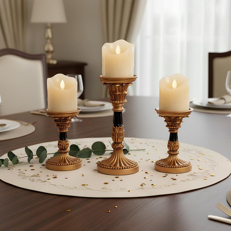 MXwcy Vintage Candle Holders Set of 3 â€“ Hand-Painted Resin Pillar Candle Stands â€“ Antique Gold Decorative Candle Holder Set for Table Centerpiece, Mantel, Wedding, and Home Decor - Image 4