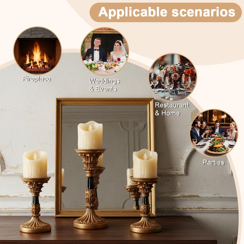 MXwcy Vintage Candle Holders Set of 3 â€“ Hand-Painted Resin Pillar Candle Stands â€“ Antique Gold Decorative Candle Holder Set for Table Centerpiece, Mantel, Wedding, and Home Decor - Image 5