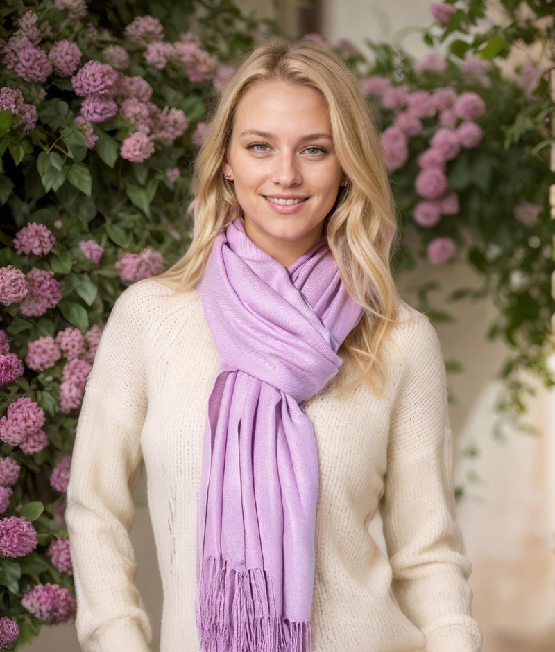 Achillea Soft Silky Pashmina Scarf for Women â€“ Shawl Wrap for Evening Dresses, Bridesmaids, Weddings & Everyday Wear (Light Lavender) - Image 2