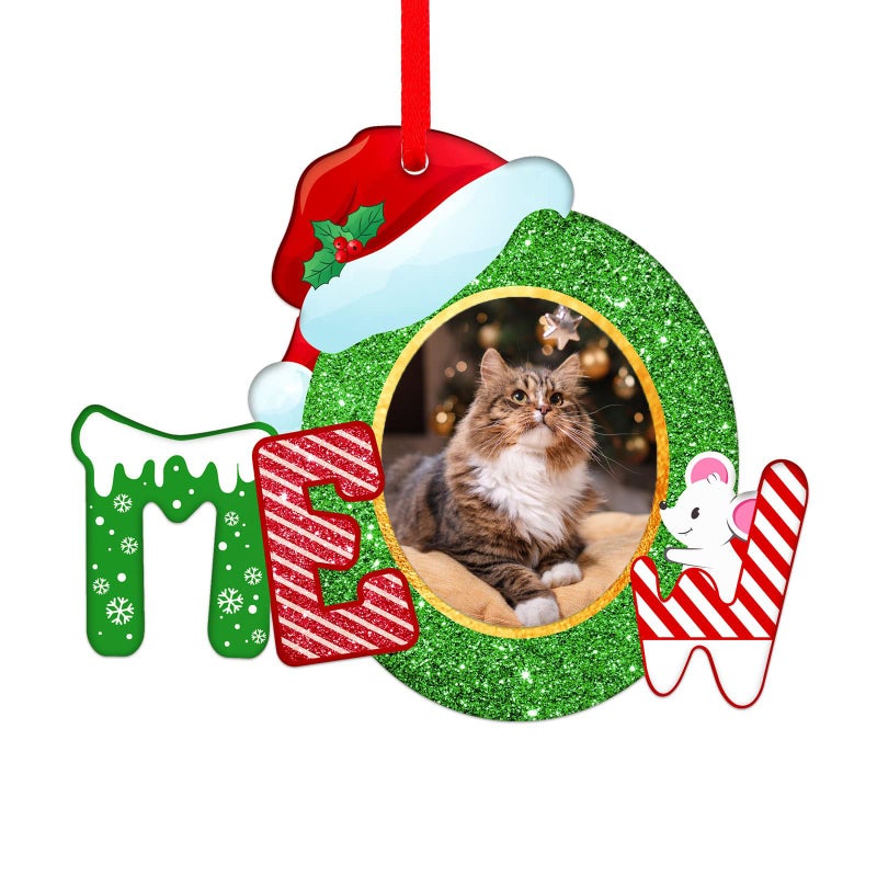Whatsign Cat Picture Frame Ornaments Christmas Hanging Keepsake Decoration for Christmas Tree Pet Personalized Ornaments for Cat Kitty Pet Lovers Gifts