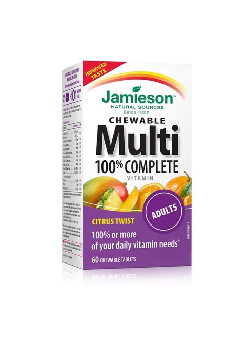 Jamieson 100% Complete Chewable Multivitamin for Adults Citrus Twist Multi, 60 chewable tablets