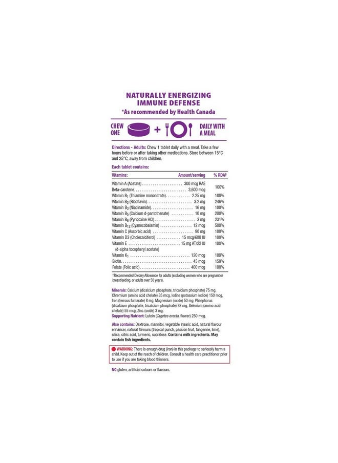 Jamieson 100% Complete Chewable Multivitamin for Adults Citrus Twist Multi, 60 chewable tablets
