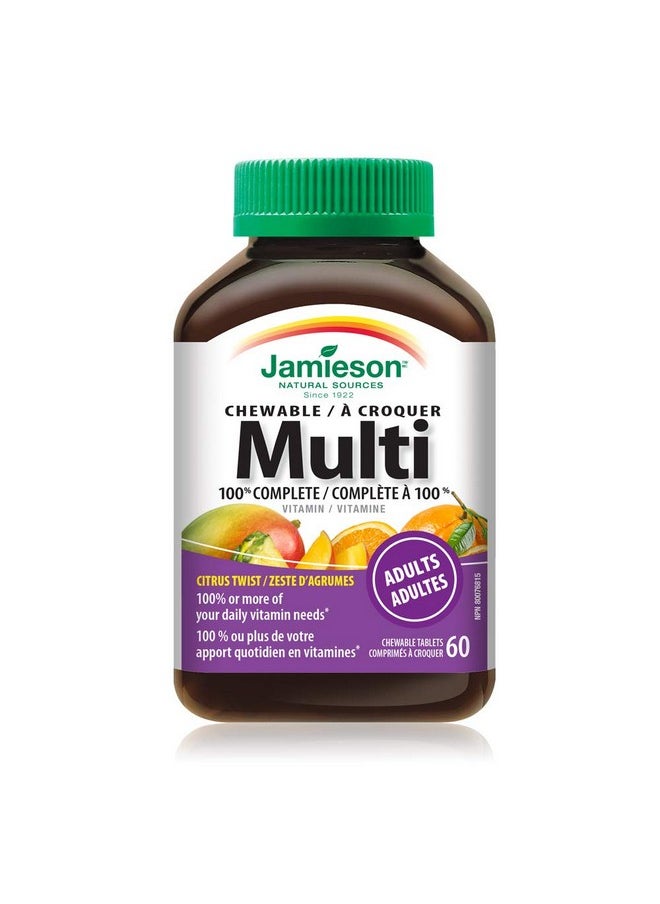 Jamieson 100% Complete Chewable Multivitamin for Adults Citrus Twist Multi, 60 chewable tablets
