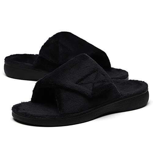 SOLLBEAM Women's Plantar Fasciitis Fuzzy House Orthopedic Adjustable Slippers With Arch Support Orthotic Heel Cup Sandals For Ladies - Image 1