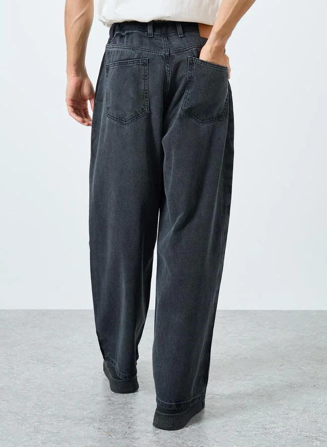Styli Styli Men Black Mid Wash Jeans with Side Stripe