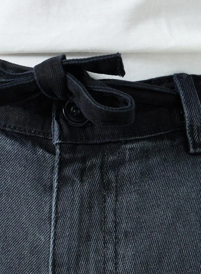 Styli Styli Men Black Mid Wash Jeans with Side Stripe