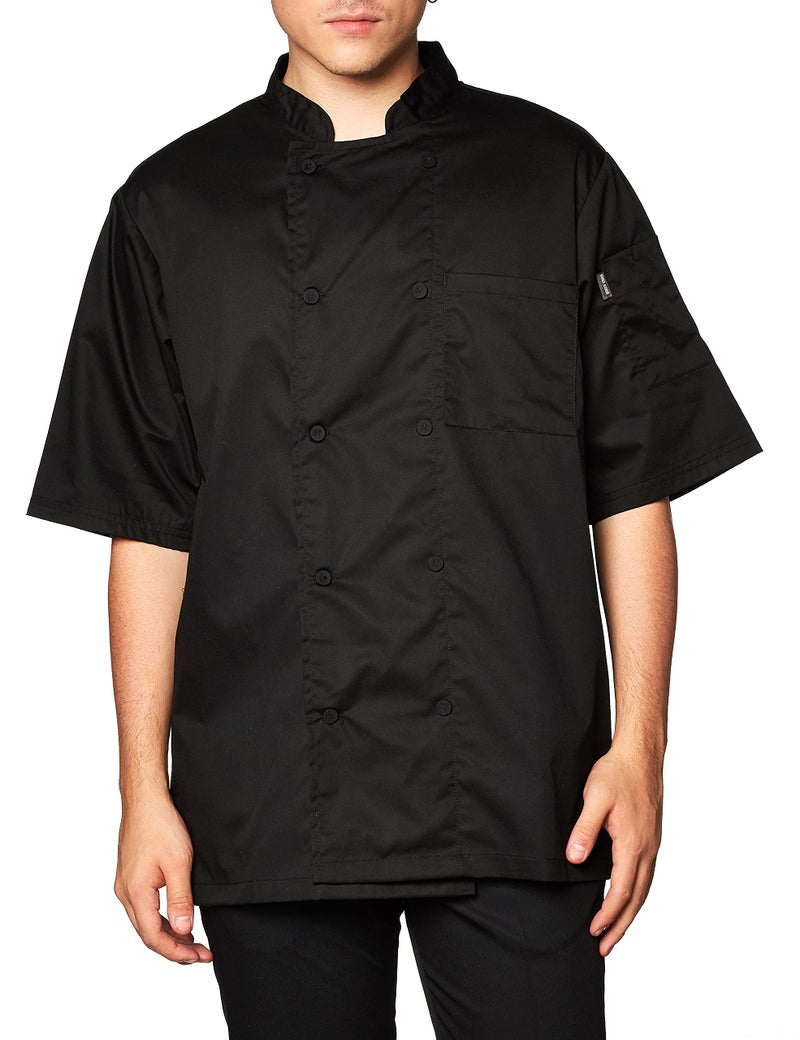 Chef Code Mens Short Sleeve Unisex Cool Breeze Chef Coats Black 2XLarge