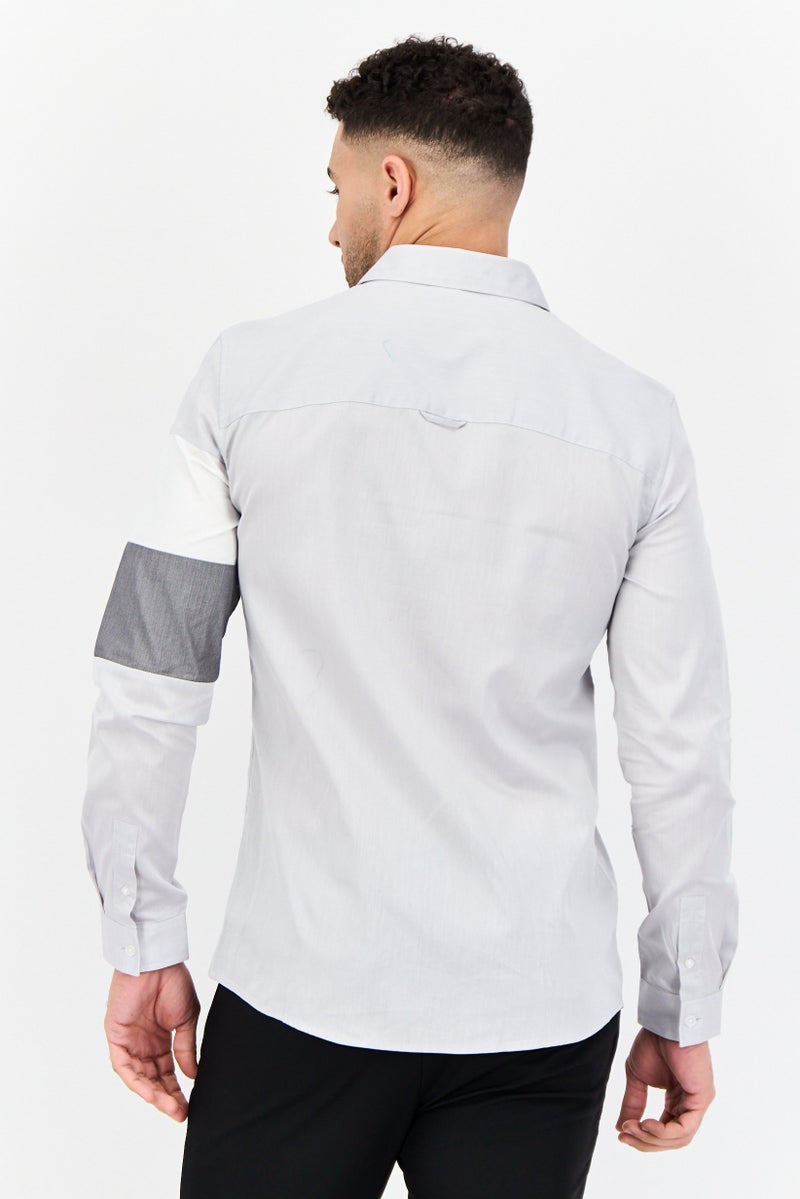 SELECTED Men Regular Fit Long Sleeve Solid Casual Shirt, Light Grey  - Image 2
