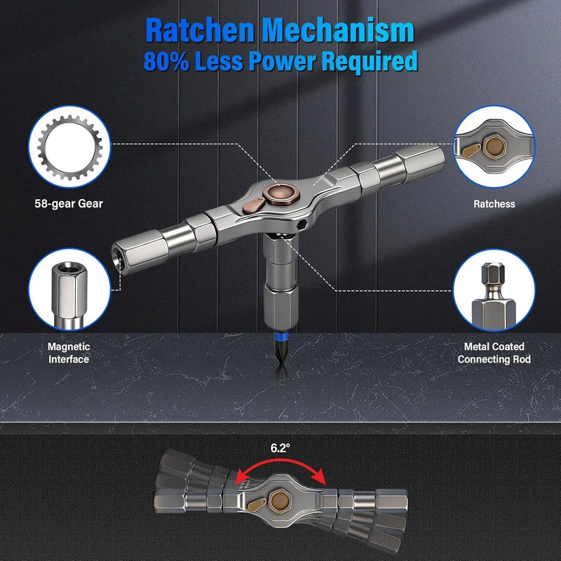 Koeutoze 24-in-1 Ratchet Screwdriver Set - Magnetic S2 Bits with Removable T-Ratchet Handle - Image 4